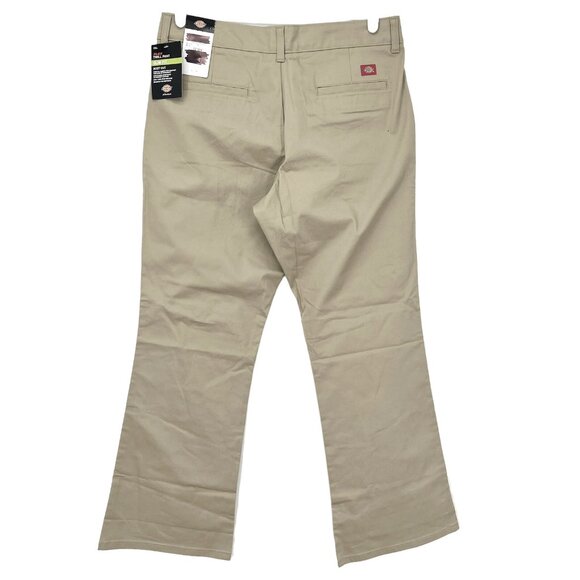 NWT Dickies Women Boot Cut Slim Fit Mid Rise Flat Front Beige Twill Pants Sz 12 - Picture 2 of 11